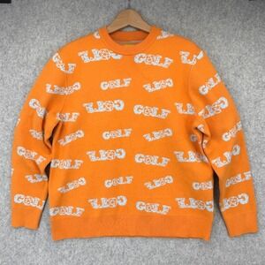 Golf Wang Ritual Sweater Men's Medium Orange Jacquard Blue All Over‎ Logo Knit